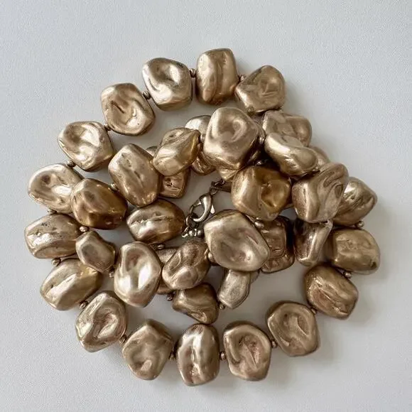 Vintage 70s Saks Fifth Avenue Single or Double Layer Gold Nugget Necklace - Picture 5 of 5